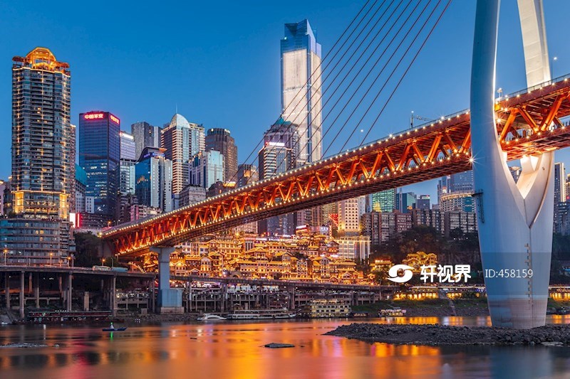 重庆洪崖洞吊脚楼景点与千厮门嘉陵江大桥夜景 图片 轩视界 