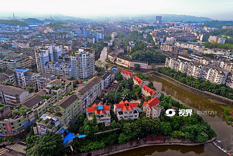 俯拍长宁县县城全景