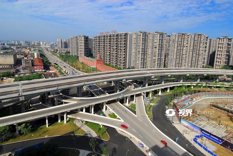俯拍成都二环路府青路立交桥