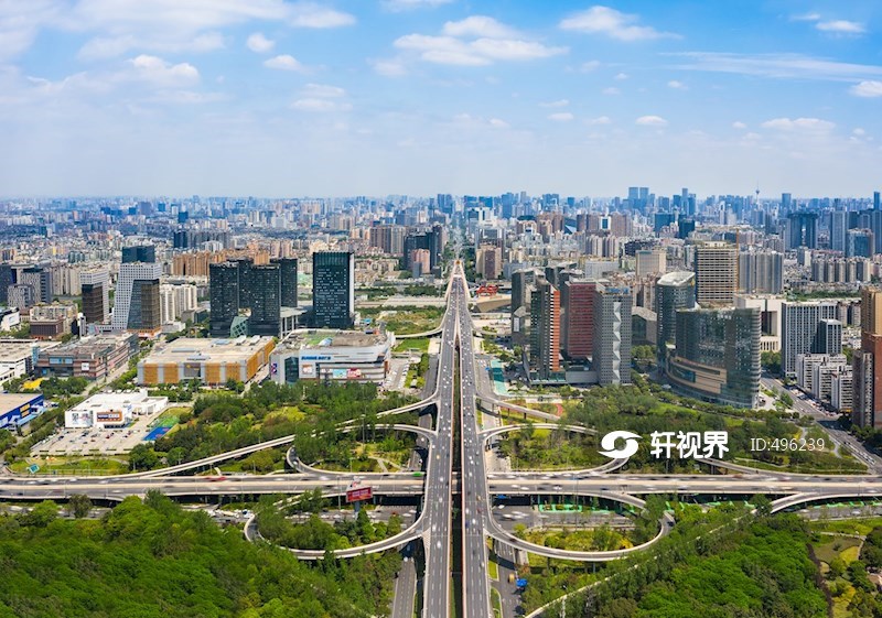 四川省成都市人民南路南延线天府立交航拍图