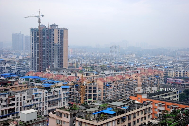 俯视乐山市居民区