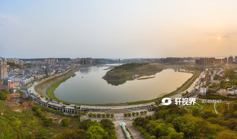 四川省广安市渠江日出全景航拍图 图片 | 轩视界